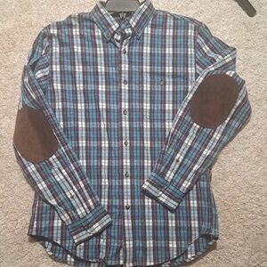 J CREW Mens Plaid Flannel Button Down w/Suede Elbow Patch